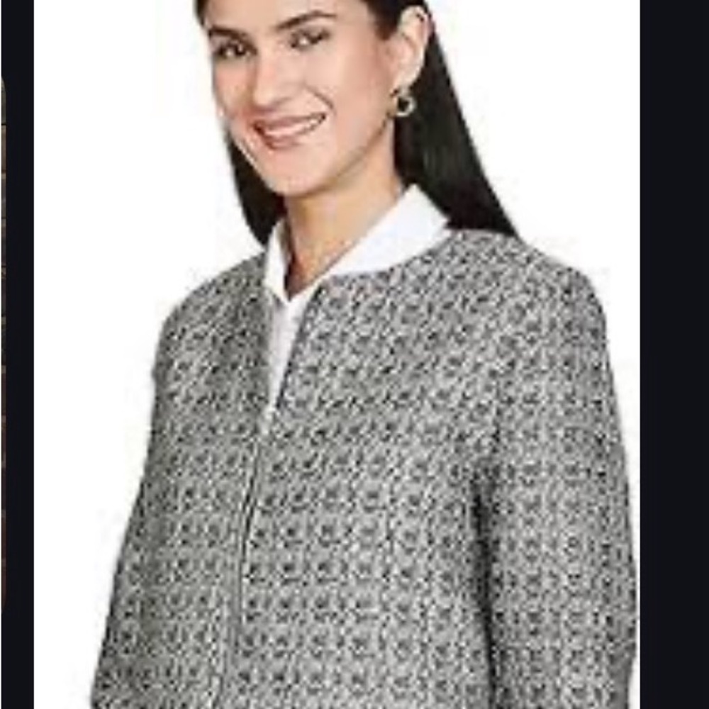 Pleione Black & White Tweed Collarless Blazer 3/4 Length Sleeves no Buttons